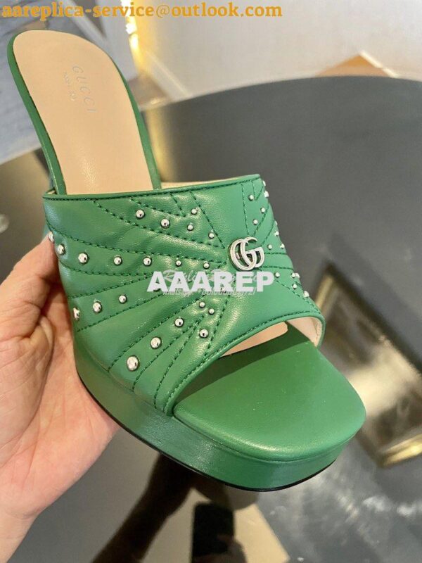 Replica Gucci Platform Slide Leather Sandal with Studs 740425 Green 9