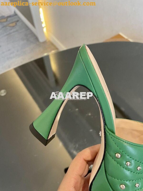 Replica Gucci Platform Slide Leather Sandal with Studs 740425 Green 11