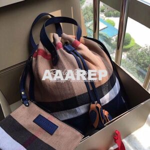 Replica Burberry Canvas Check and Leather Bucket Bag Blue