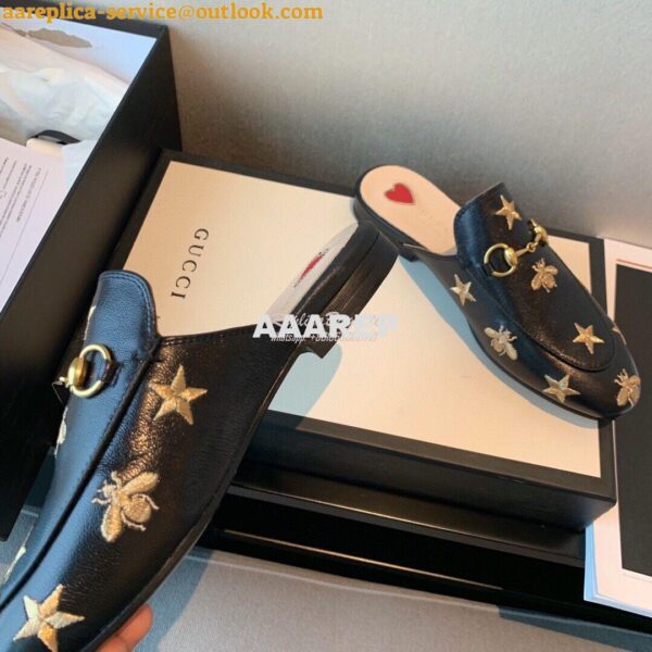 Replica Gucci Princetown Embroidered Leather Slipper 505268 Black 9