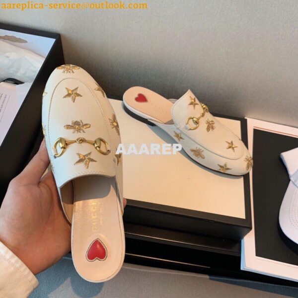 Replica Gucci Princetown Embroidered Leather Slipper 505268 White 6