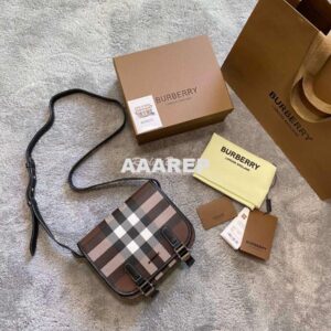 Replica Burberry Check E-canvas Messenger Bag Dark Birch Brown 8036552