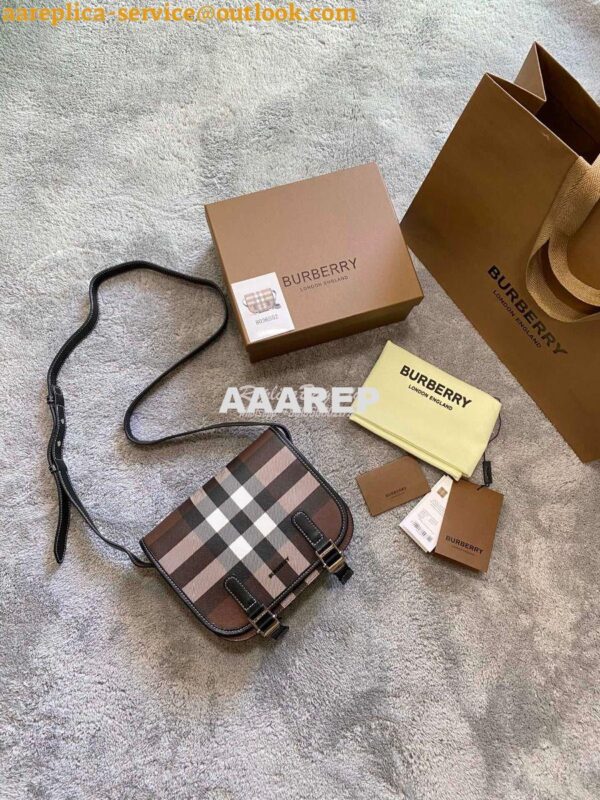 Replica Burberry Check E-canvas Messenger Bag Dark Birch Brown 8036552 3