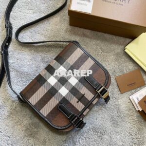 Replica Burberry Check E-canvas Messenger Bag Dark Birch Brown 8036552 2