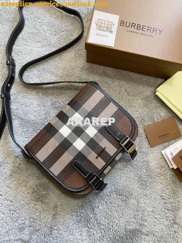 Replica Burberry Check E-canvas Messenger Bag Dark Birch Brown 8036552 4