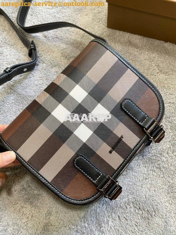 Replica Burberry Check E-canvas Messenger Bag Dark Birch Brown 8036552 5