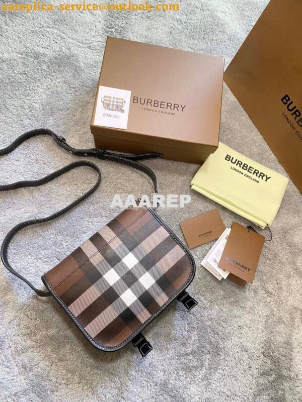 Replica Burberry Check E-canvas Messenger Bag Dark Birch Brown 8036552 13