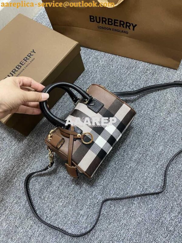 Replica Burberry Check Mini Bowling Bag Dark Birch Brown 80534961 3