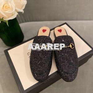 Replica Gucci Princetown Glitter Calfskin Slipper 629084 2