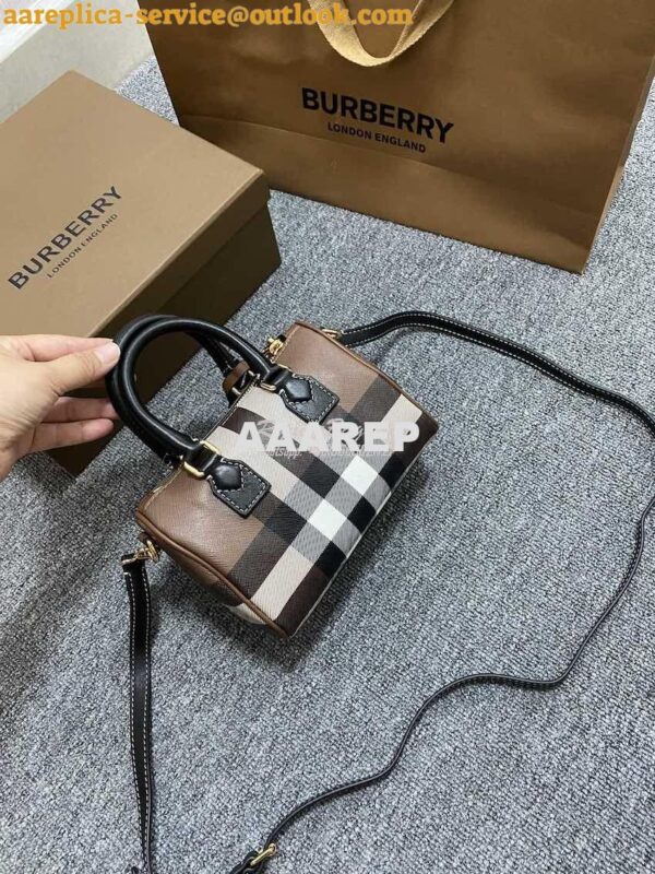 Replica Burberry Check Mini Bowling Bag Dark Birch Brown 80534961 8