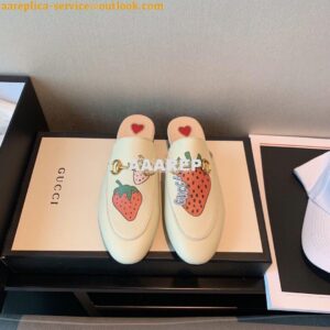 Replica Gucci Princetown Leather Slipper 505268 White with Strawberry