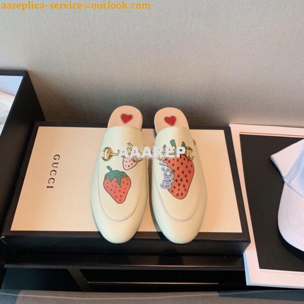 Replica Gucci Princetown Leather Slipper 505268 White with Strawberry 3