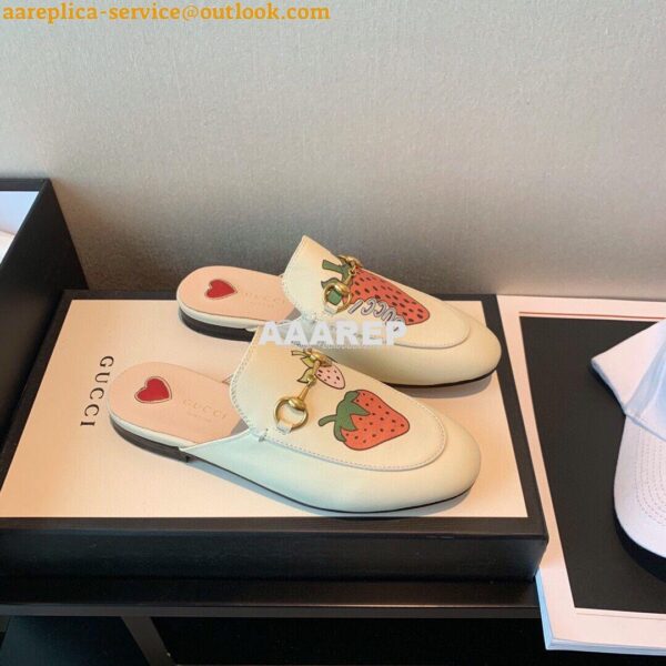 Replica Gucci Princetown Leather Slipper 505268 White with Strawberry 4