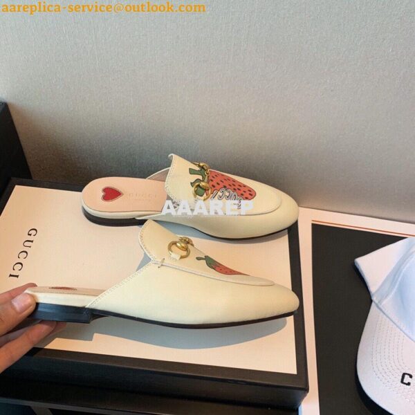 Replica Gucci Princetown Leather Slipper 505268 White with Strawberry 6