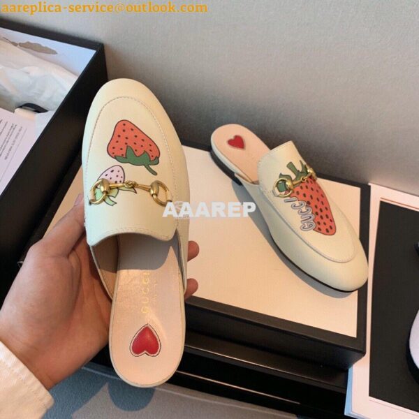 Replica Gucci Princetown Leather Slipper 505268 White with Strawberry 8