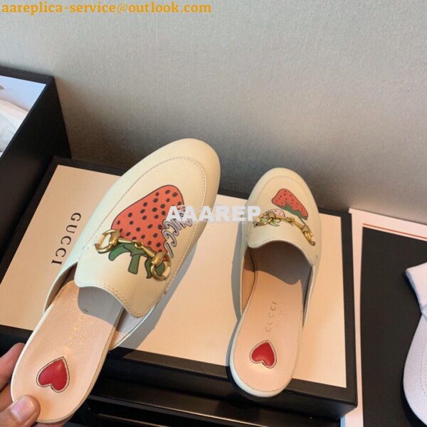 Replica Gucci Princetown Leather Slipper 505268 White with Strawberry 9