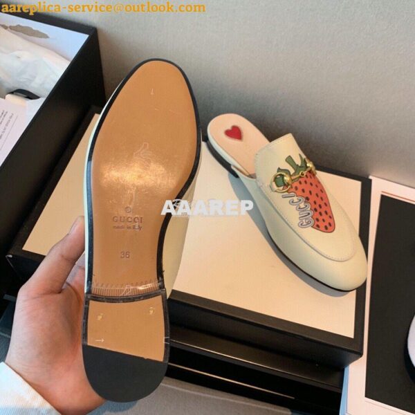 Replica Gucci Princetown Leather Slipper 505268 White with Strawberry 12