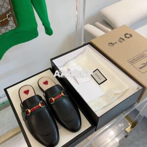 Replica Gucci Princetown Leather Slipper Black with Web 629084