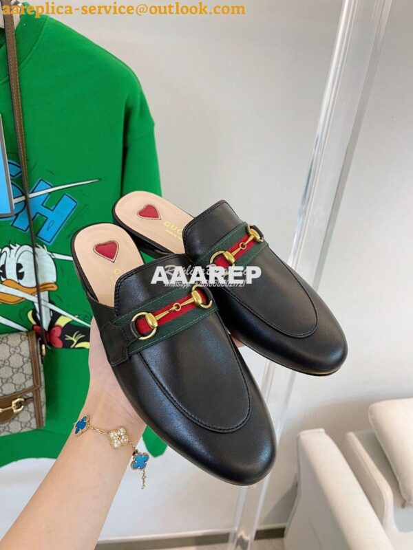 Replica Gucci Princetown Leather Slipper Black with Web 629084 4