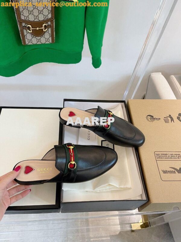 Replica Gucci Princetown Leather Slipper Black with Web 629084 6