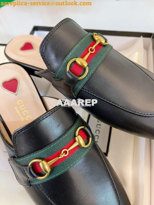 Replica Gucci Princetown Leather Slipper Black with Web 629084 8