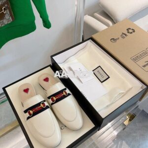 Replica Gucci Princetown Leather Slipper White with Web 629084