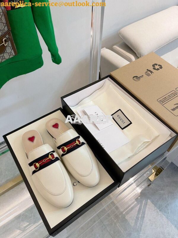 Replica Gucci Princetown Leather Slipper White with Web 629084 3