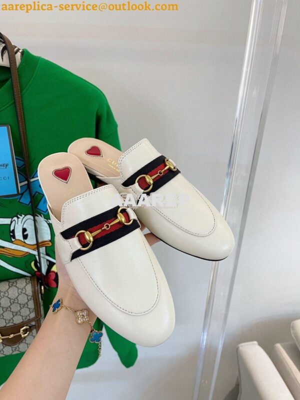 Replica Gucci Princetown Leather Slipper White with Web 629084 4