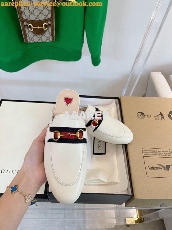 Replica Gucci Princetown Leather Slipper White with Web 629084 8