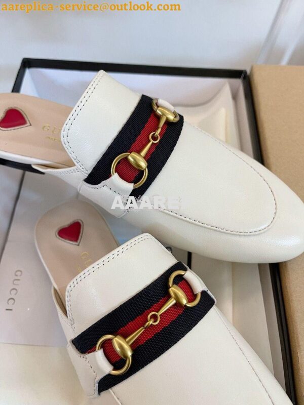 Replica Gucci Princetown Leather Slipper White with Web 629084 9