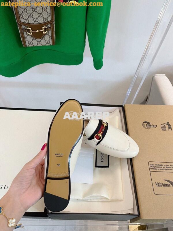 Replica Gucci Princetown Leather Slipper White with Web 629084 11