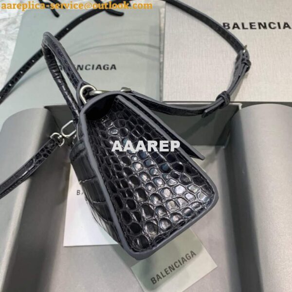 Replica Balenciaga 592833 Hourglass XS Top Handle Bag Black Silver 5