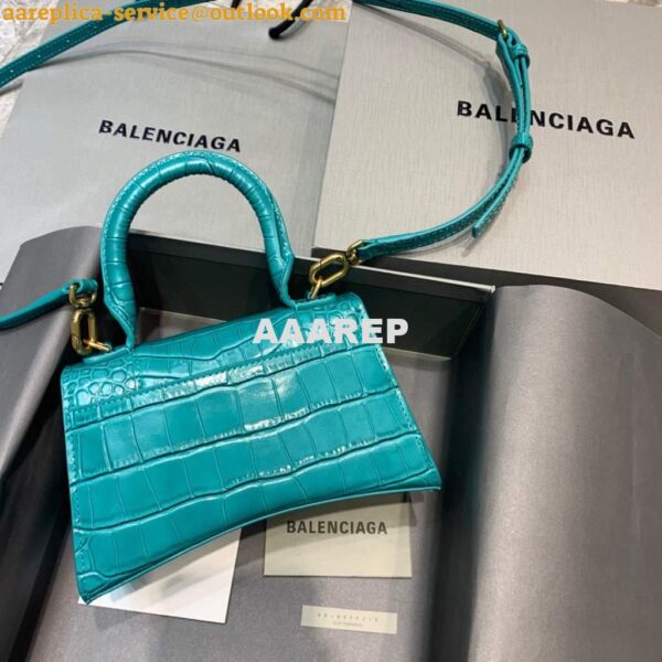 Replica Balenciaga 592833 Hourglass XS Top Handle Bag Blue Gold 3