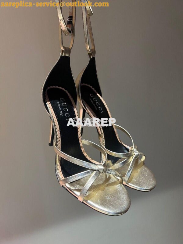 Replica Gucci Strappy Sandal With Double G 748868 metallic Leather 3