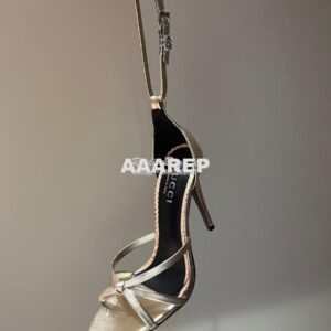 Replica Gucci Strappy Sandal With Double G 748868 metallic Leather 2