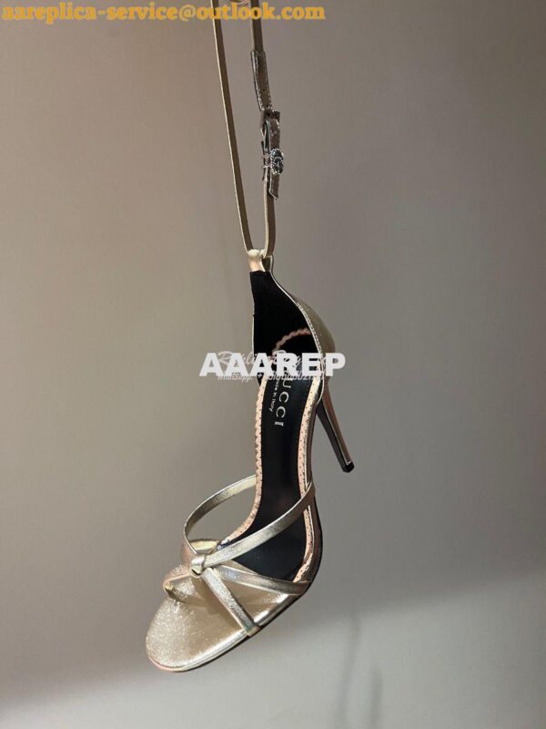 Replica Gucci Strappy Sandal With Double G 748868 metallic Leather 4