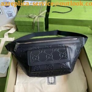 Replica Gucci Belt Bag In Black GG Embossed Perforated Leather 2