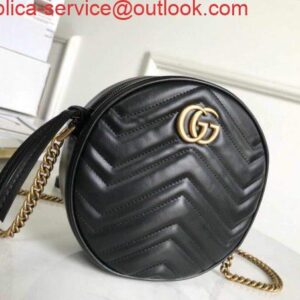 Replica Gucci 550154 GG Marmont Mini Round Shoulder Bag Black