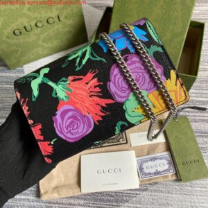 Replica Gucci 476432 Ken Scott Print Dionysus Super Mini Bag Black Leather