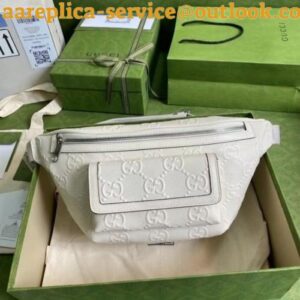 Replica Replica Gucci Belt Bag In White GG Embossed Perforated Leather 2