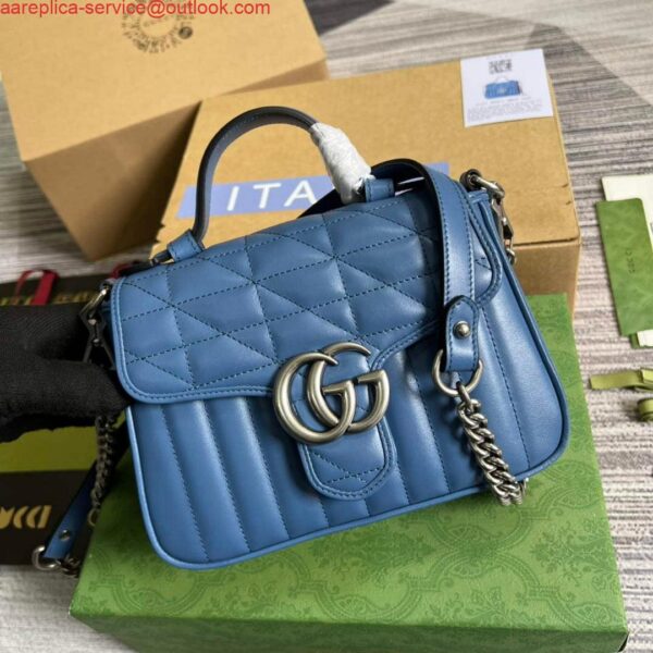 Replica Gucci 583571 GG Marmont mini top handle bag Blue 4