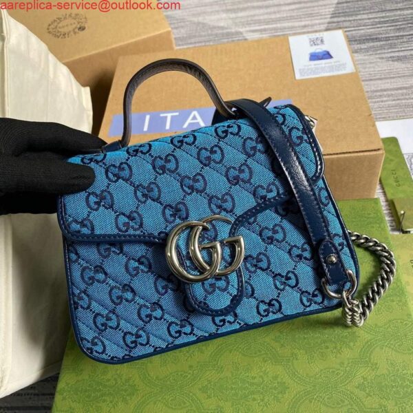 Replica Gucci 583571 GG Marmont Multicolour mini top handle bag Blue 4