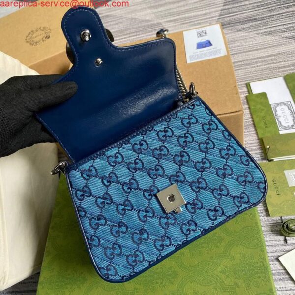 Replica Gucci 583571 GG Marmont Multicolour mini top handle bag Blue 8