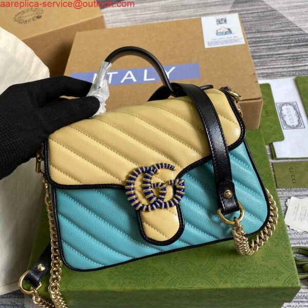 Replica Gucci 583571 GG Marmont Multicolour mini top handle bag Blue and Beige 6