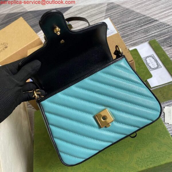 Replica Gucci 583571 GG Marmont Multicolour mini top handle bag Blue and Beige 9