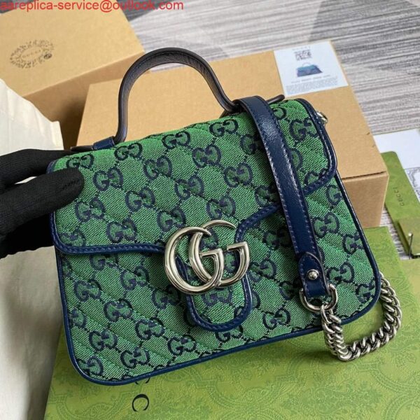 Replica Gucci 583571 GG Marmont Multicolour mini top handle bag Green 6