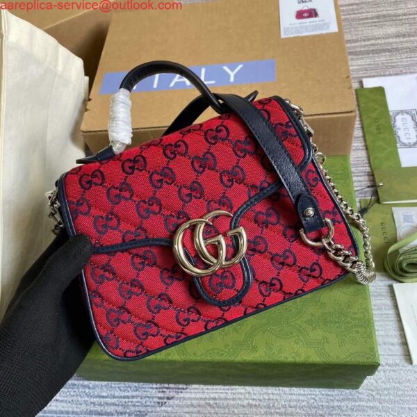 Replica Gucci 583571 GG Marmont Multicolour mini top handle bag Red 4