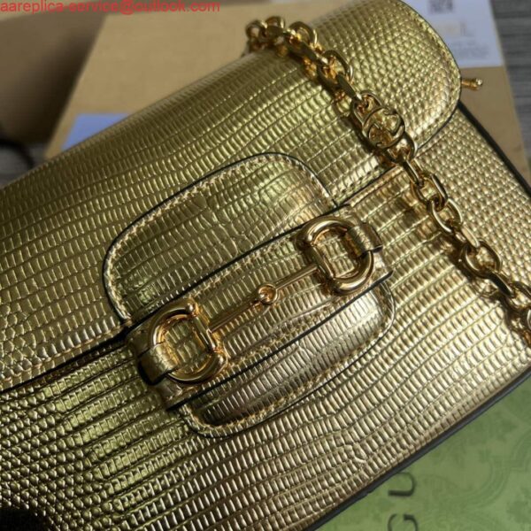 Replica Gucci Horsebit 1955 lizard mini bag 675801 gold leather 7