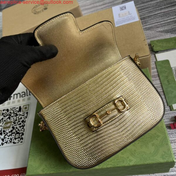 Replica Gucci Horsebit 1955 lizard mini bag 675801 gold leather 9