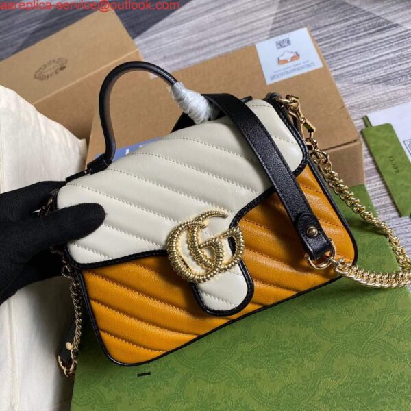 Replica Gucci 583571 GG Marmont Multicolour mini top handle bag Yellow and White 6